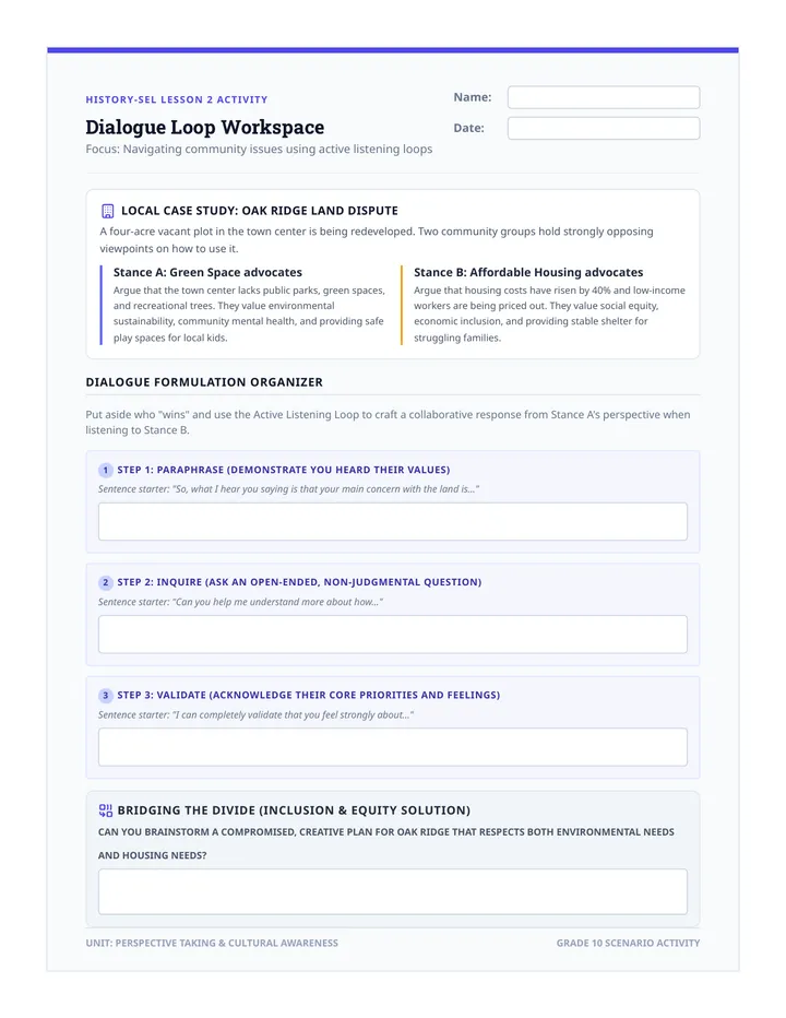 Civil Dialogue Activity Sheet