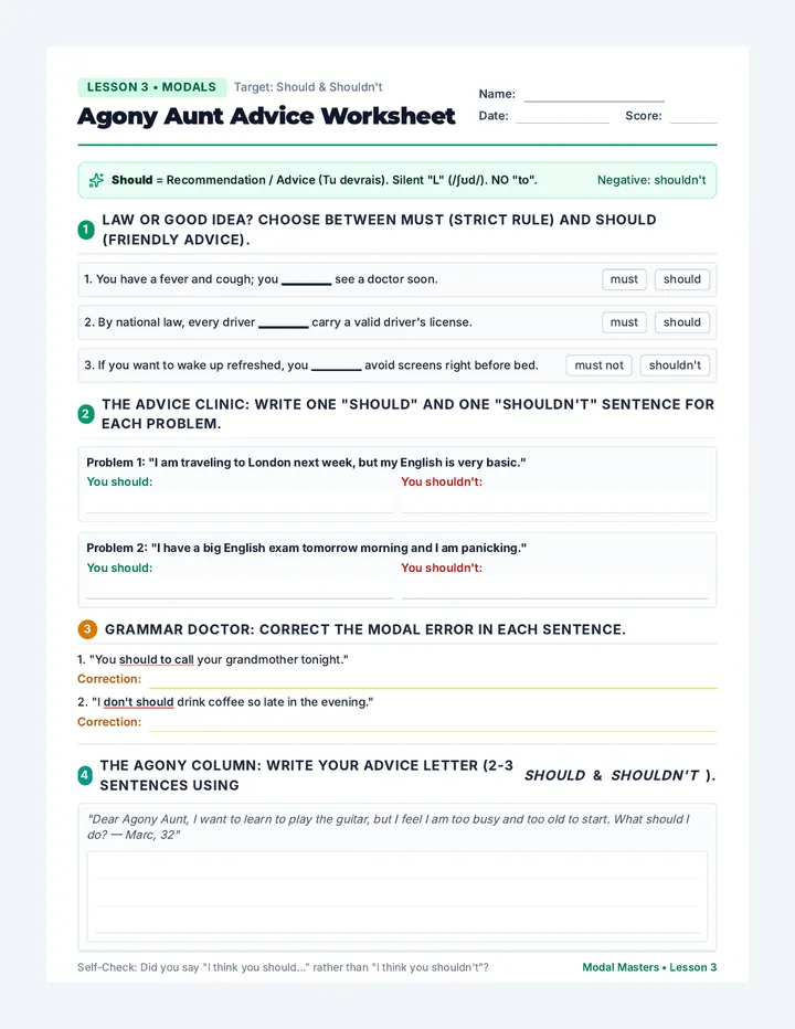 Agony Aunt Worksheet