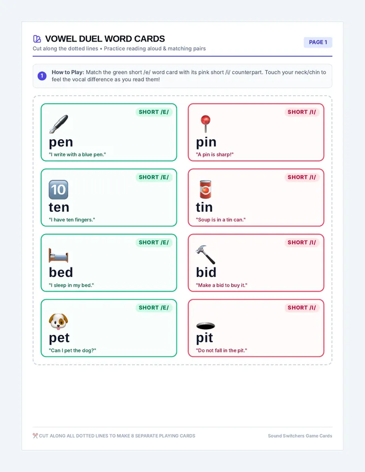 Vowel Duel Game Cards