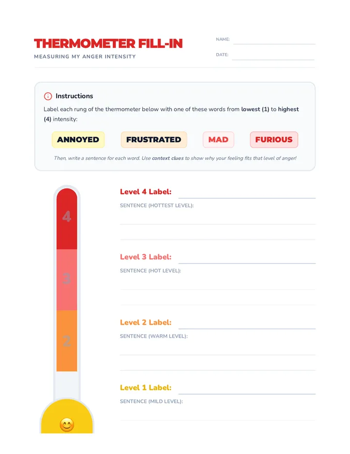 Thermometer Fill-In Worksheet