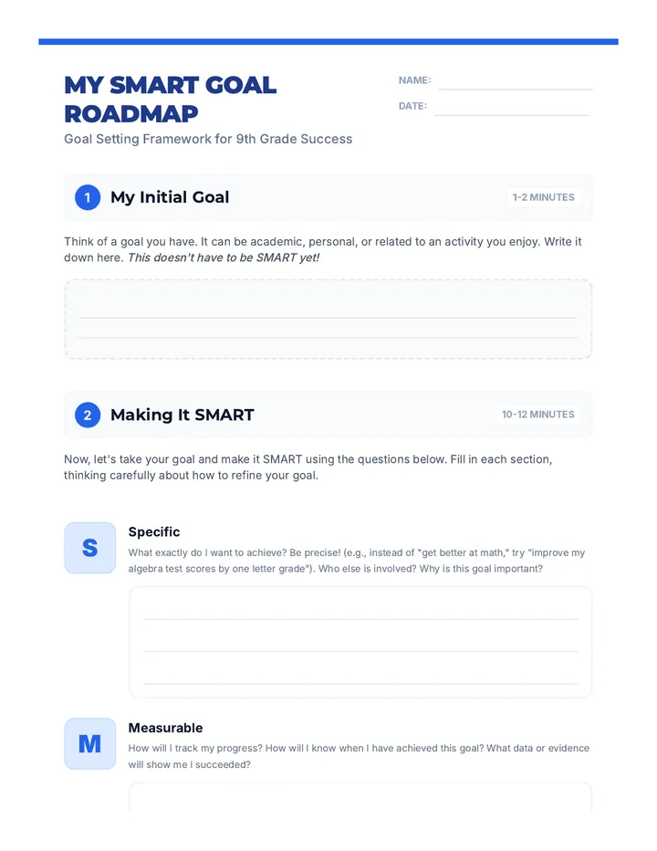 SMART Goals Worksheet Worksheet