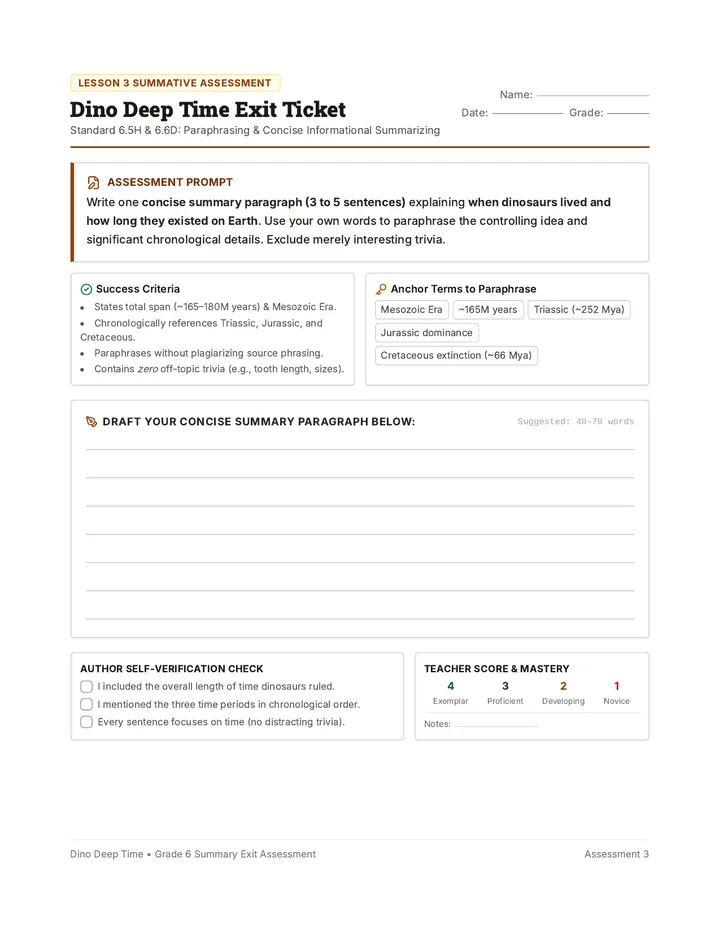 Dino Deep Time Exit Ticket