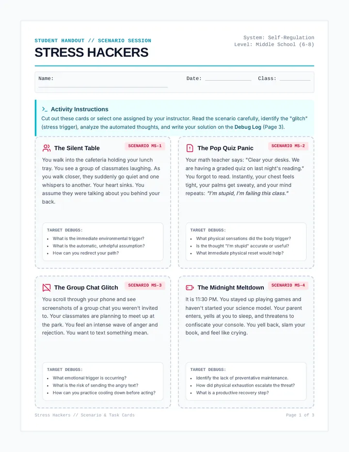 Stress Hackers Task Cards