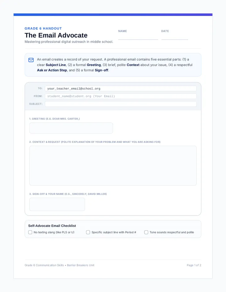 Email Advocate Worksheet