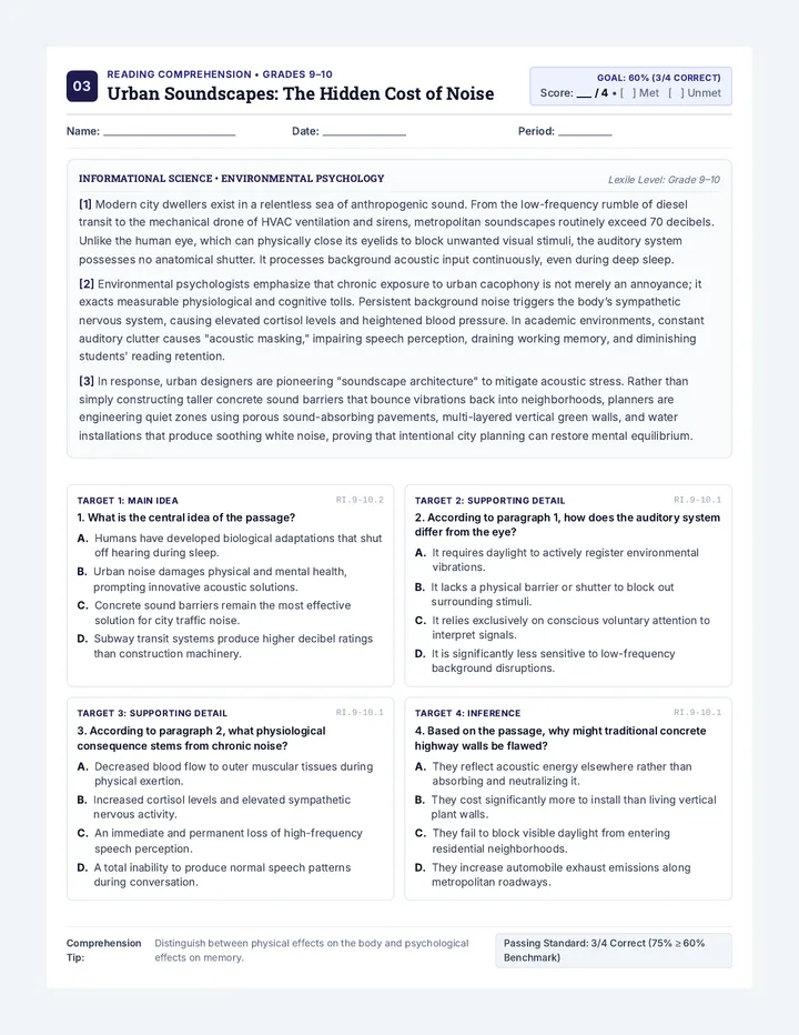 Urban Soundscapes Worksheet