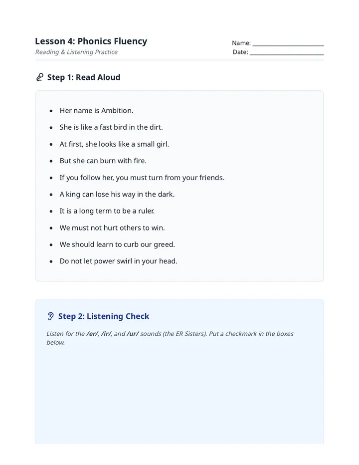 Fluency Practice Handout L4