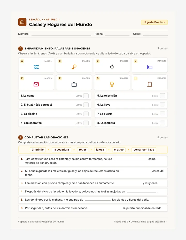 Casas del Mundo Practice Worksheet
