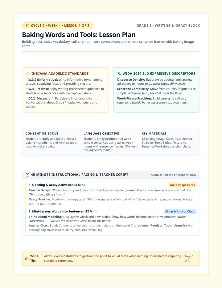 Baking Words Lesson Plan