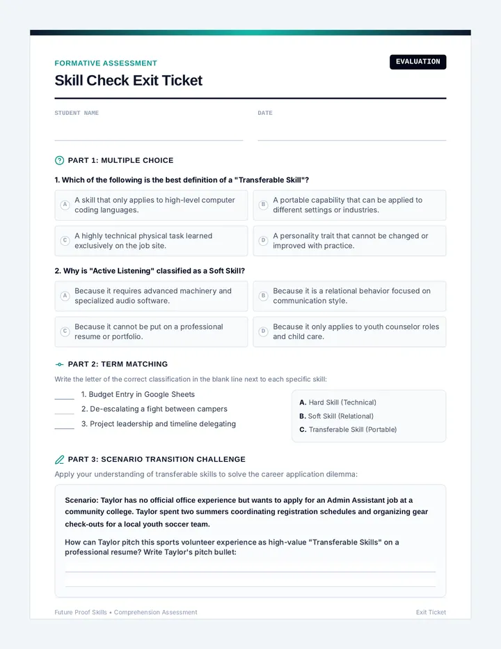 Skill Check Exit Ticket