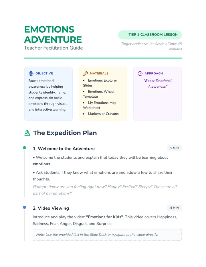 Emotions Adventure Teacher Guide