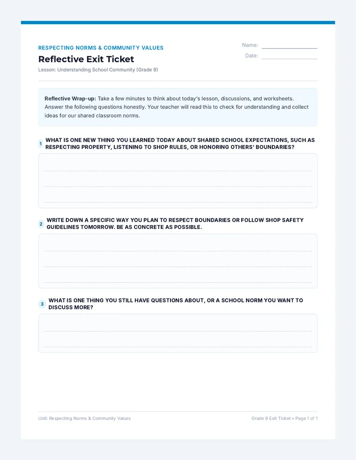 Understanding School Community Exit Ticket