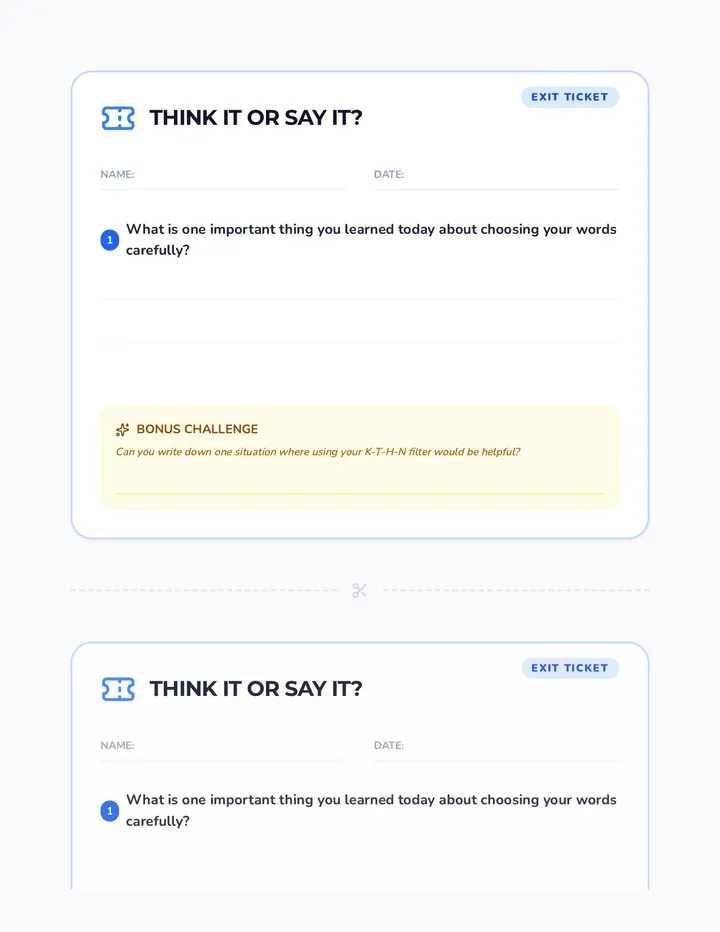 Thought Filter Exit Ticket