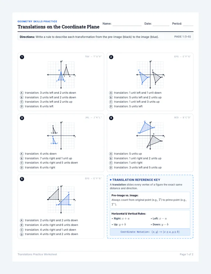 Coordinate Translations Worksheet