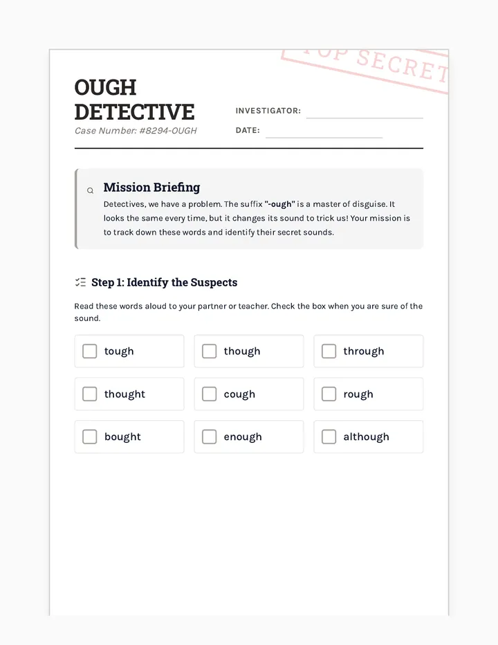 Ough Detective Worksheet