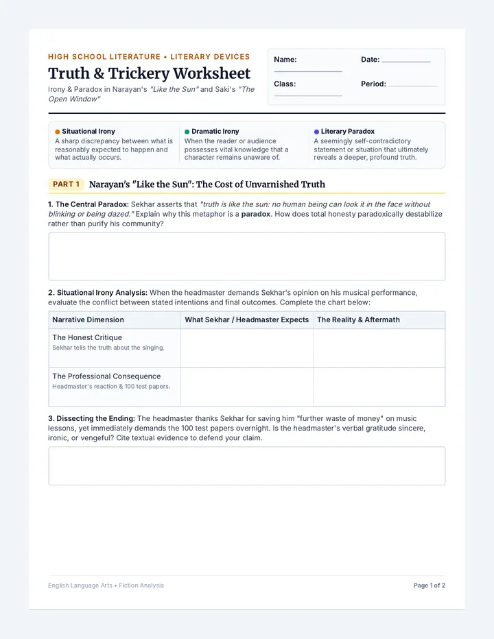 Truth and Trickery Worksheet