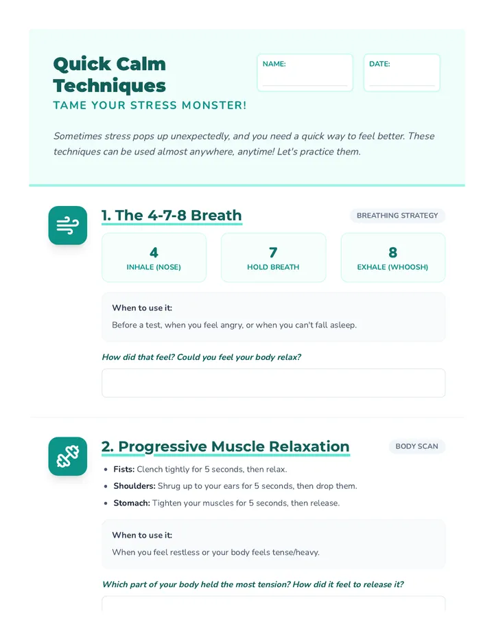 Quick Calm Activity Sheet