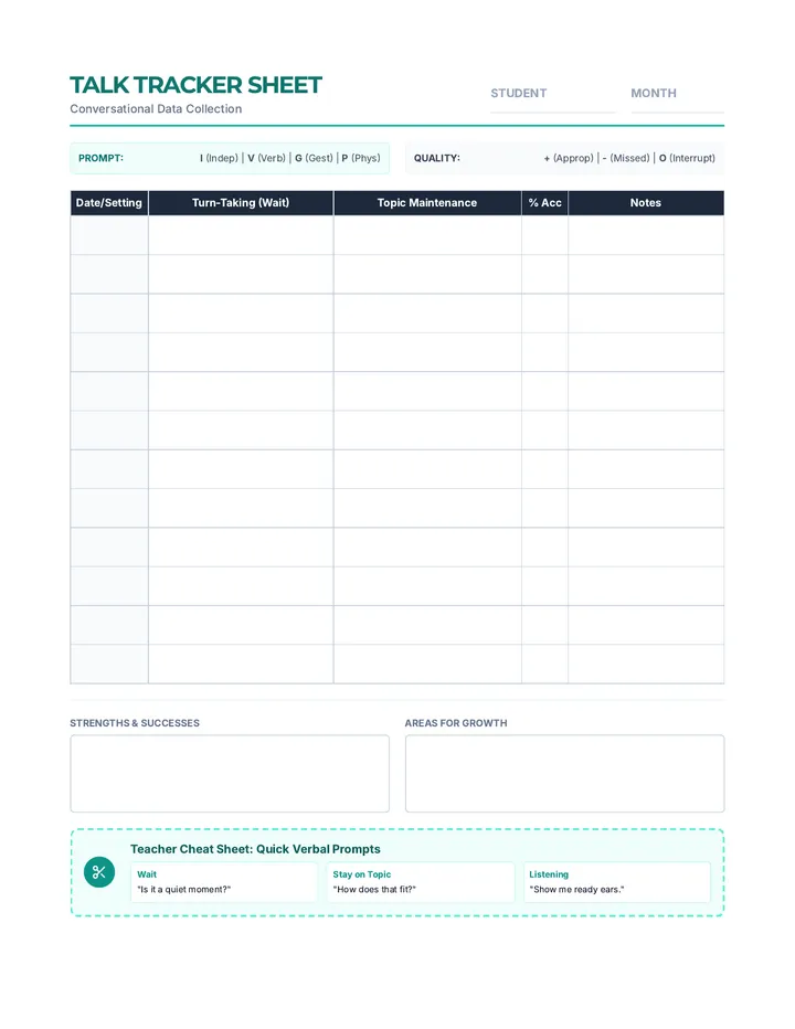 Talk Tracker Sheet