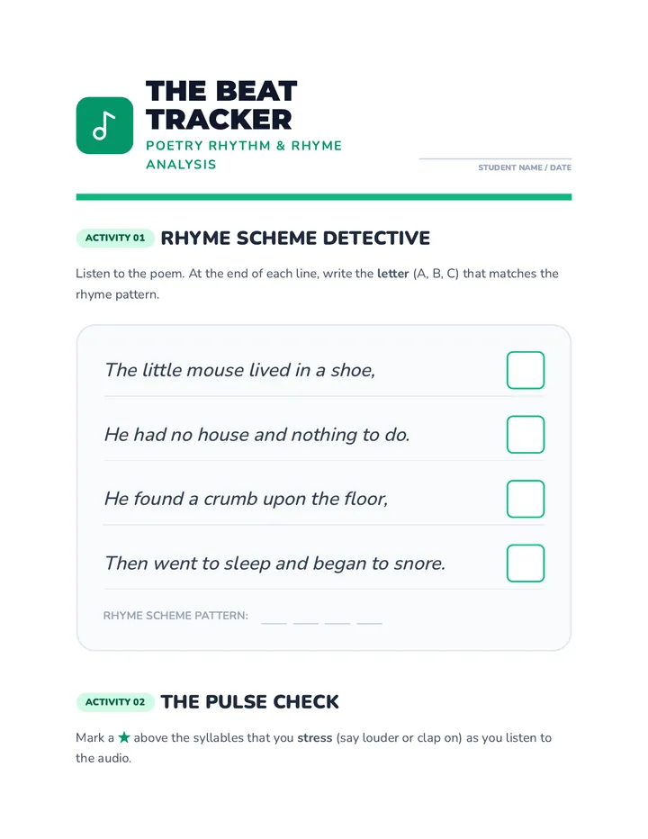 Beat Tracker Worksheet