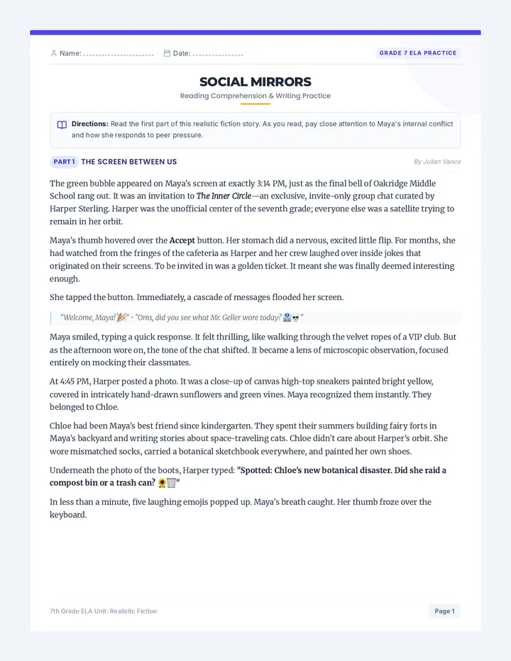 Social Mirrors Student Worksheet page 1