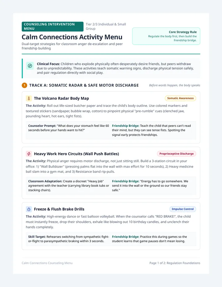 Calm Connections Activity Menu