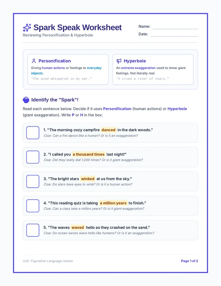 Spark Speak Worksheet