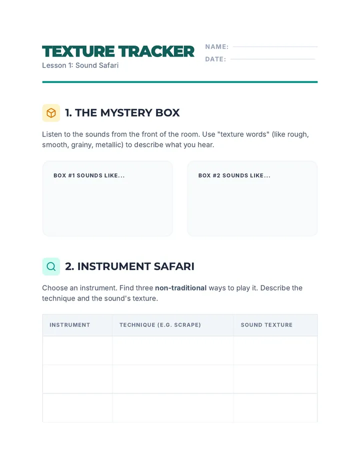 Texture Tracker Worksheet