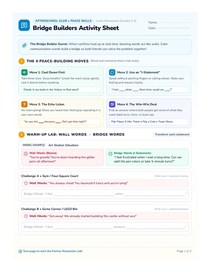 Bridge Builders Activity Sheet