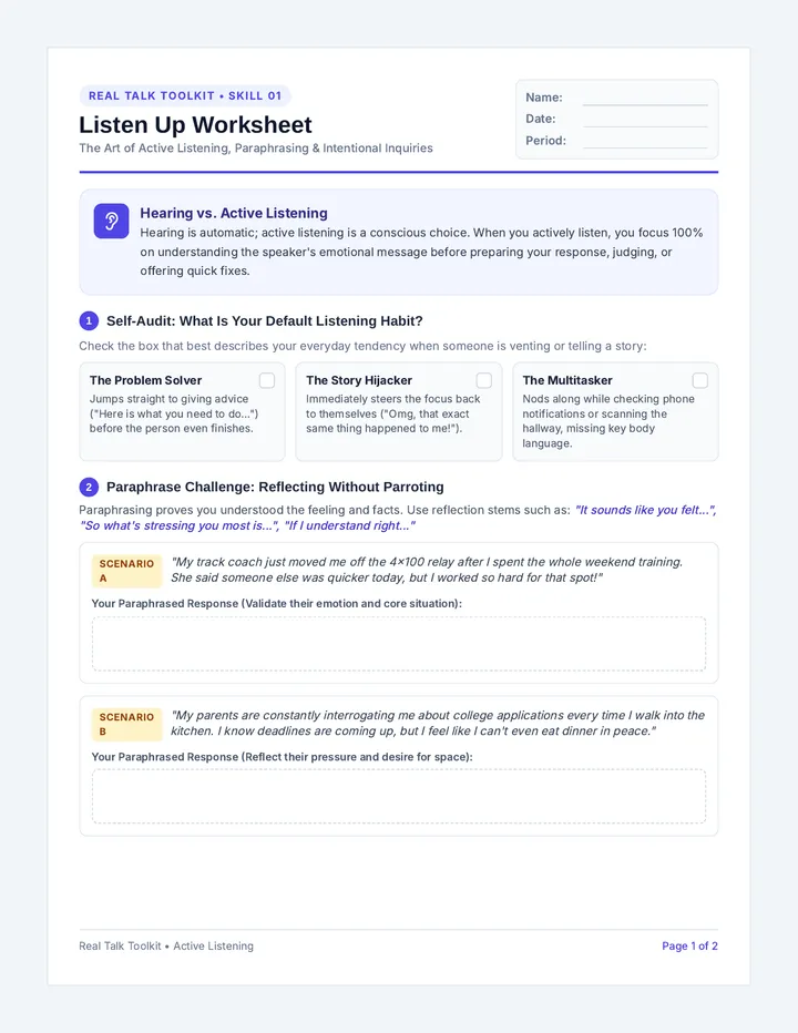 Listen Up Worksheet