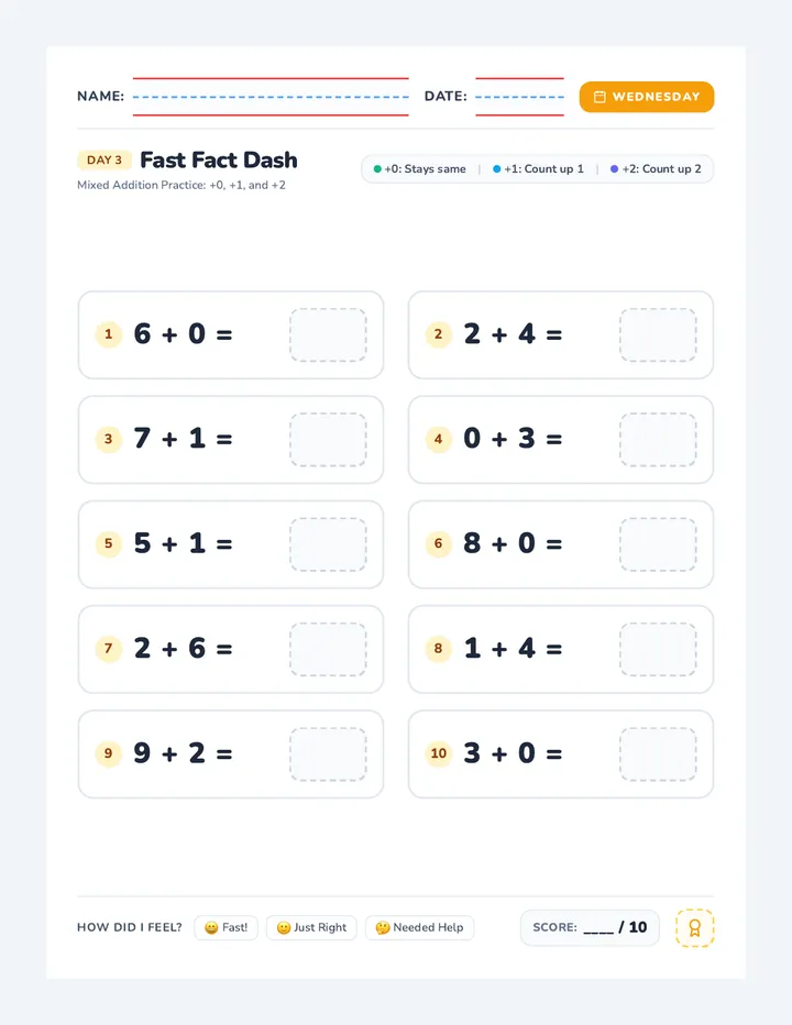 Wednesday Fact Dash Worksheet