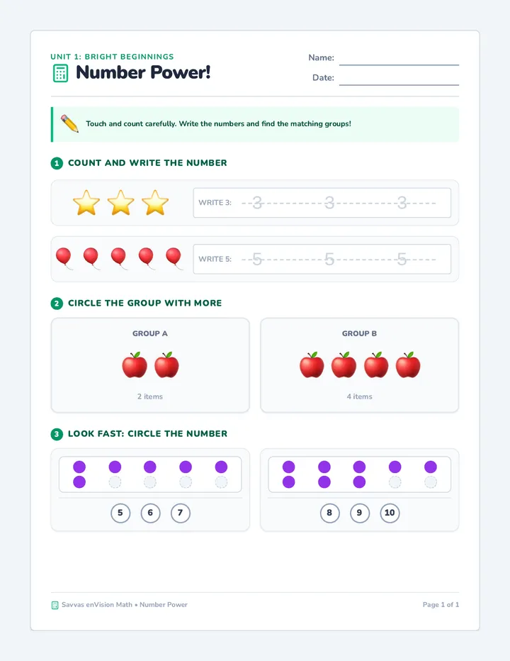 Number Power Worksheet
