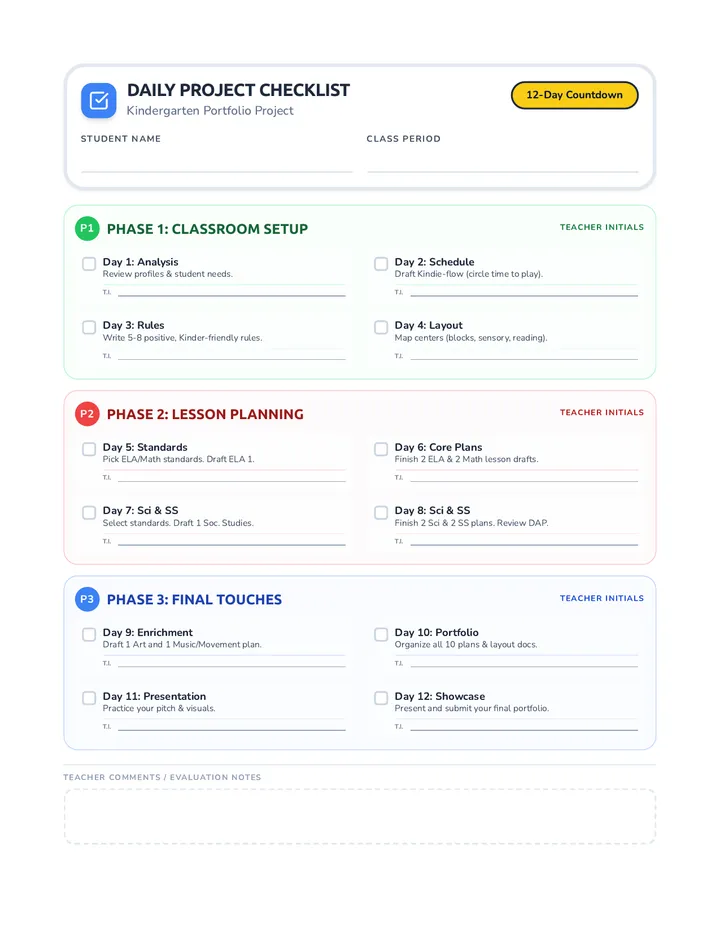 Kindergarten Daily Checklist