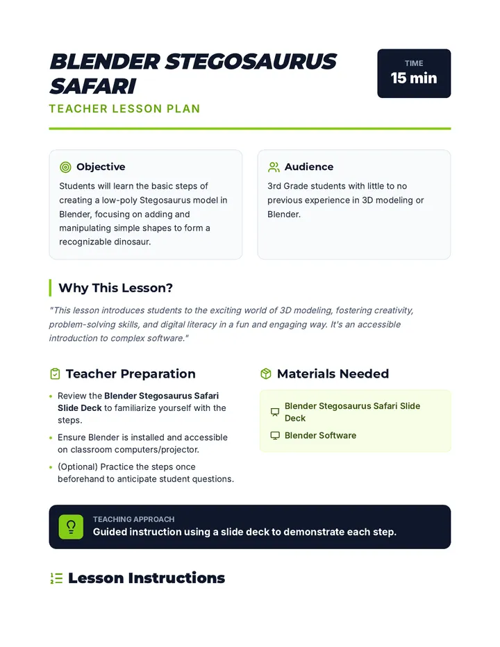 Stegosaurus Safari Lesson Plan