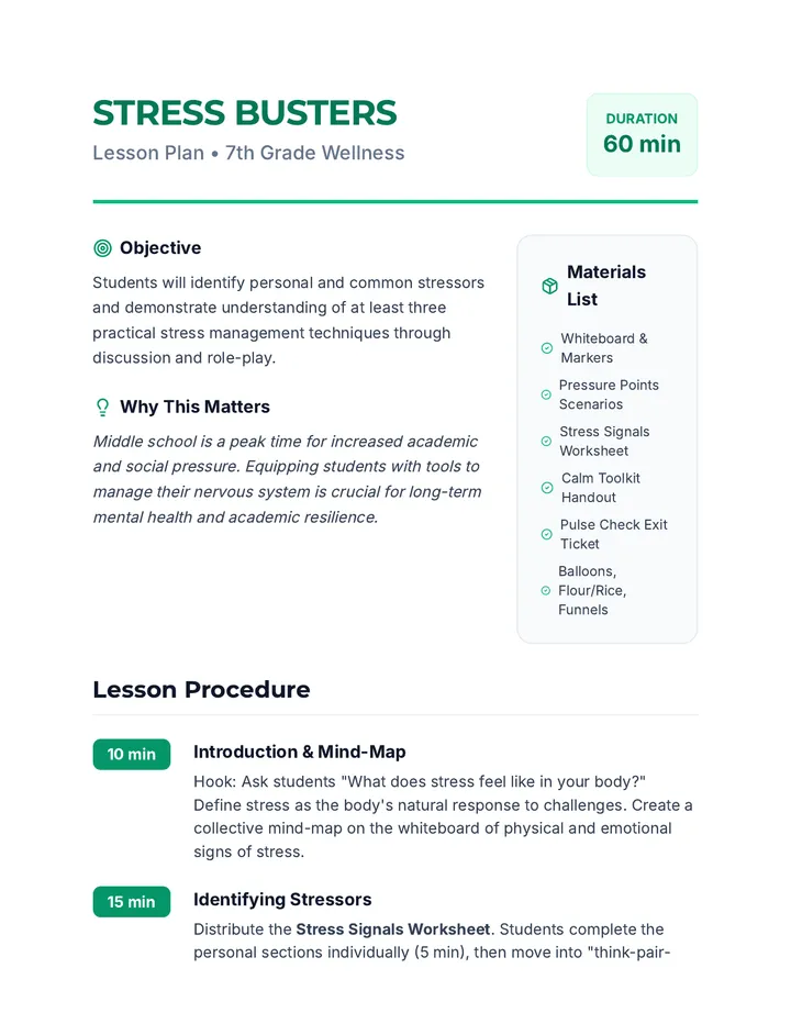 Stress Busters Lesson Plan