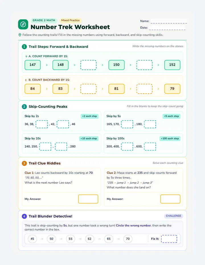 Number Trek Worksheet