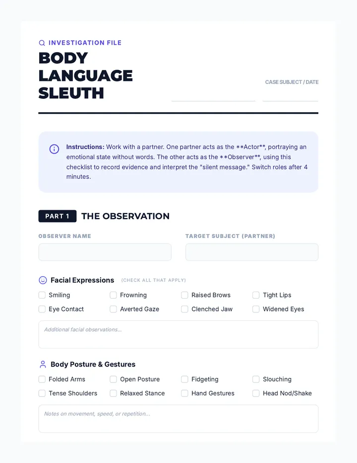 Body Language Worksheet