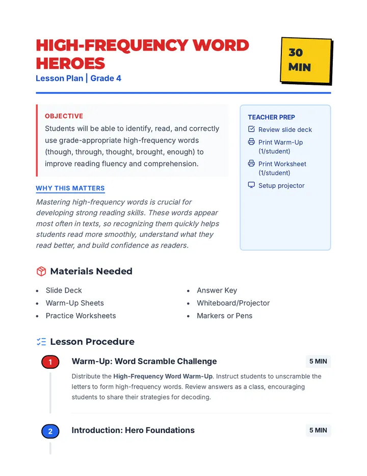 Word Heroes Lesson Plan