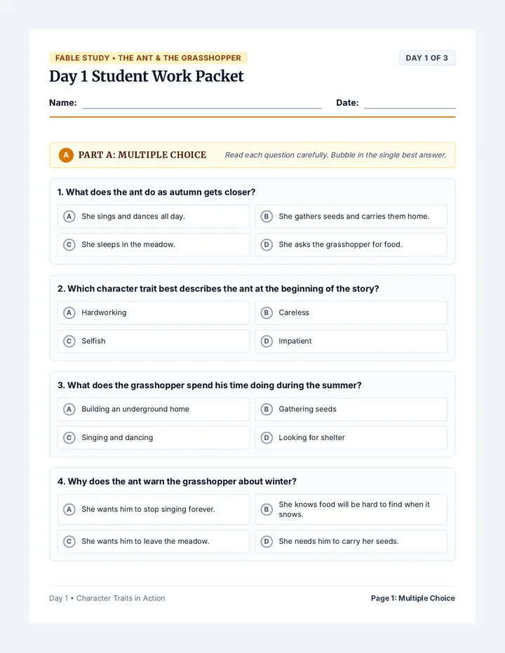 Traits in Action Student Packet