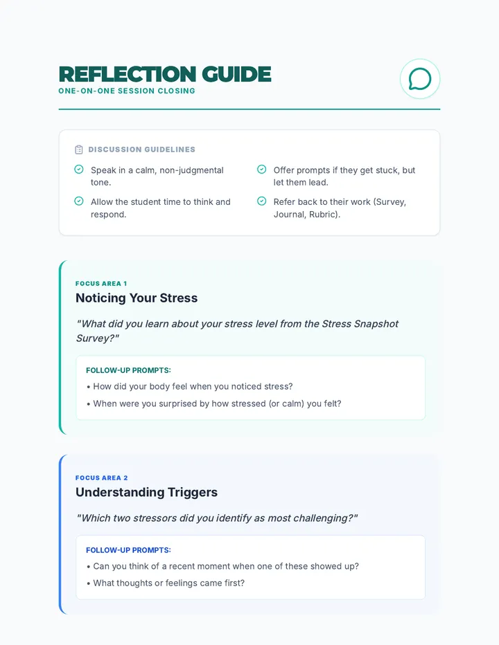 One-on-One Reflection Guide Teacher Resource