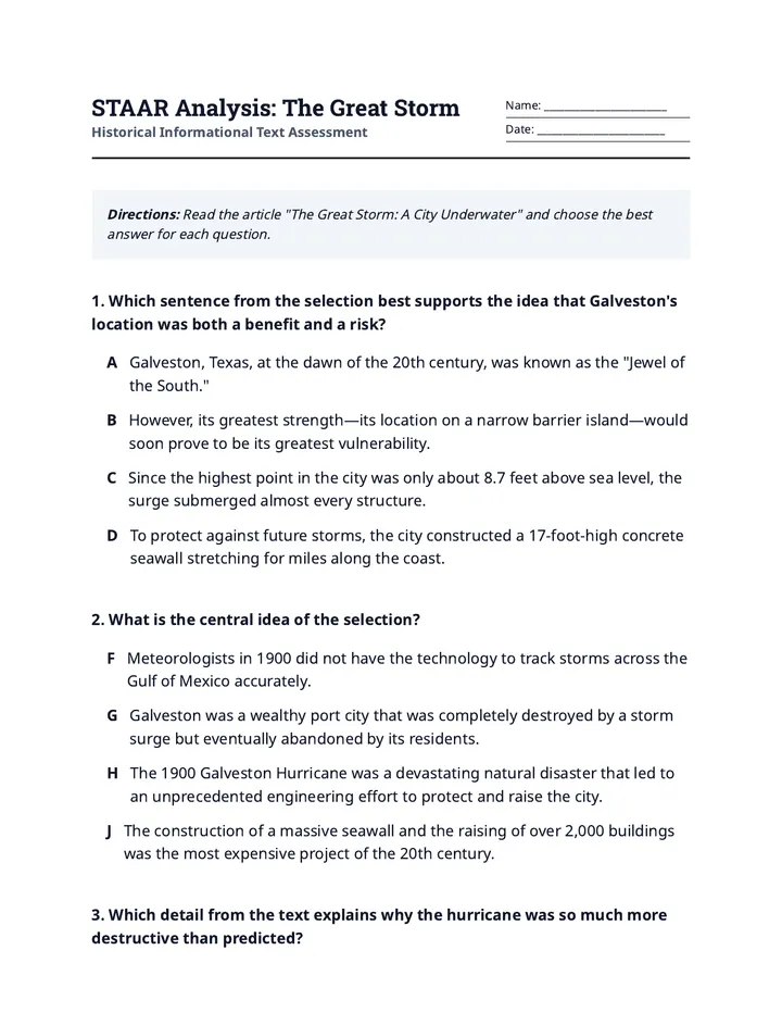Storm Assessment STAAR Quiz