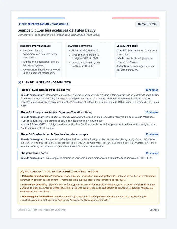 Guide Séance Lois Scolaires Teacher Guide