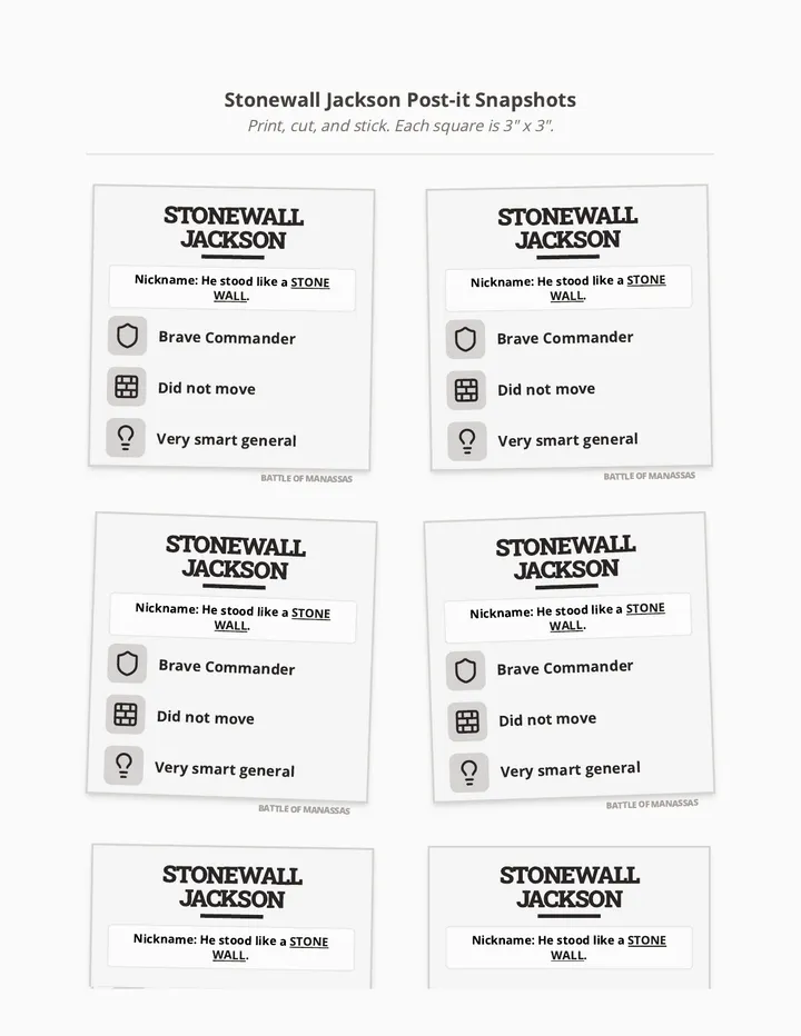 Stonewall Jackson Post-it Snapshots