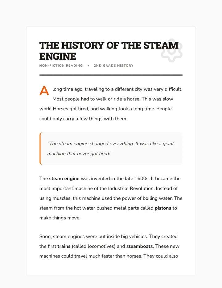 History of the Steam Engine Reading Handout