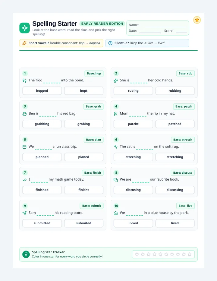 Spelling Starter Worksheet