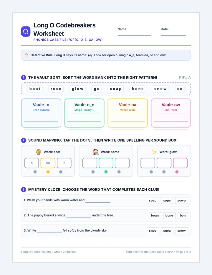 Long O Codebreaker Worksheet