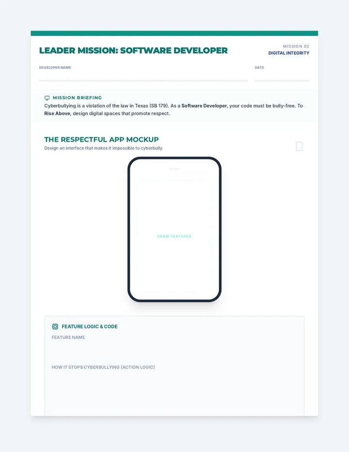 Rising Above Software Developer Activity Sheet