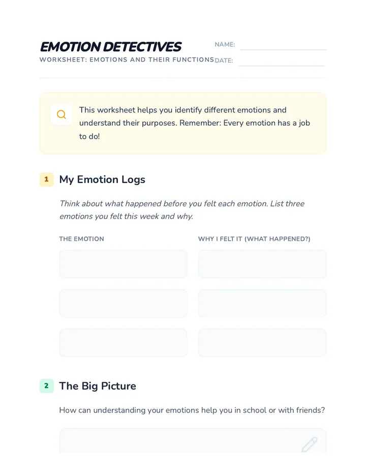 Emotions and Their Functions Worksheet