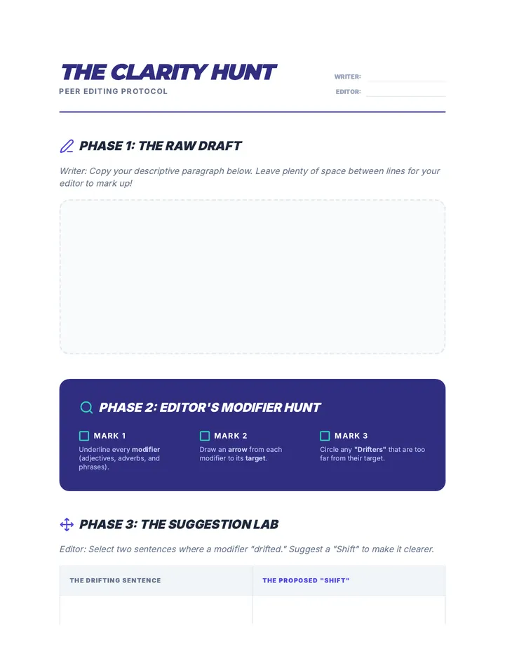 Clarity Hunt Activity Worksheet