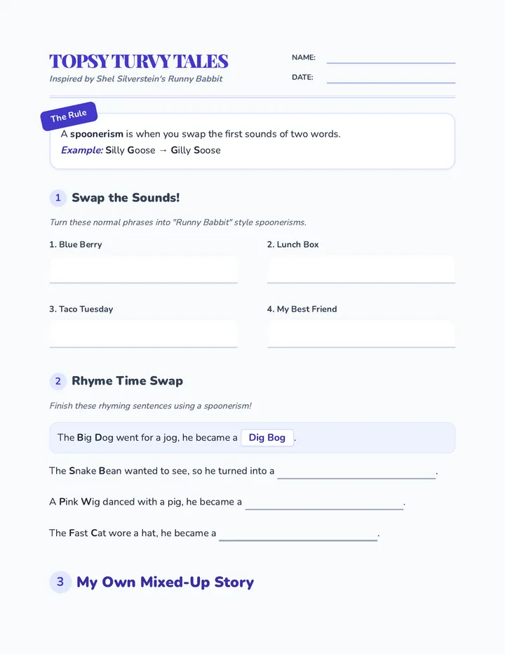 Topsy Turvy Worksheet