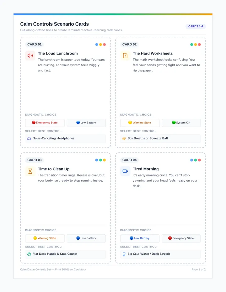Calm Controls Task Cards