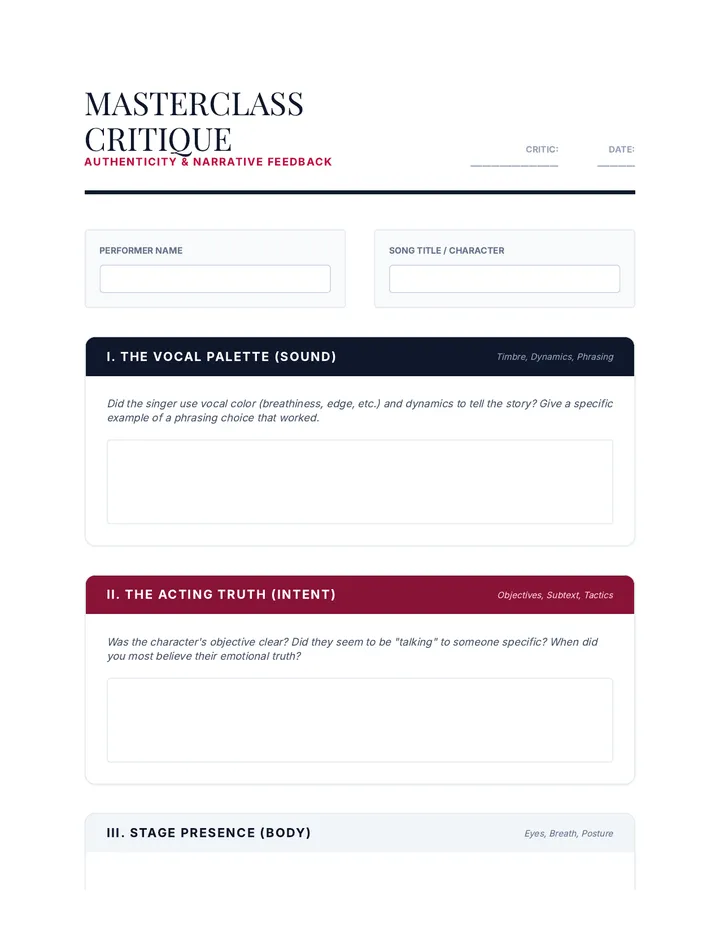 Peer Critique Form Worksheet